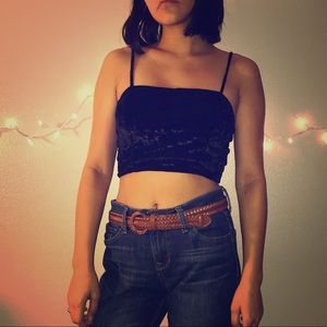 URBAN OUTFITTERS Black Velvet Crop Top